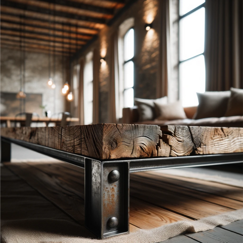 Industrial Fusion: Metal-Crafted Table with Wooden Beam Top