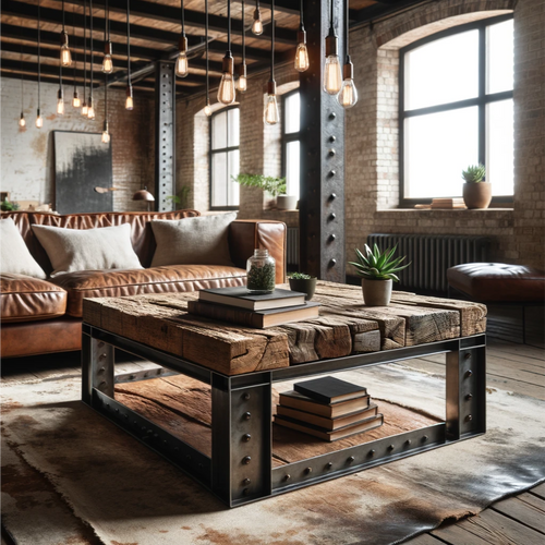 Industrial Fusion: Metal-Crafted Table with Wooden Beam Top